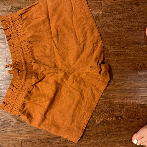 Burnt orange cotton Linen high waisted drawstring shorts size L - Picture 2 of 3